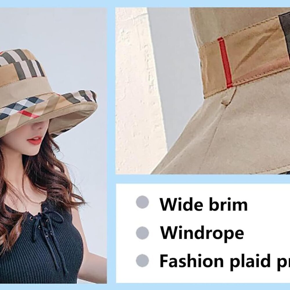 Womens Bucket Hat Beach Sun Hat for Sunmmer Travel Cotton Plaid Colorful Packabl - Picture 4 of 7